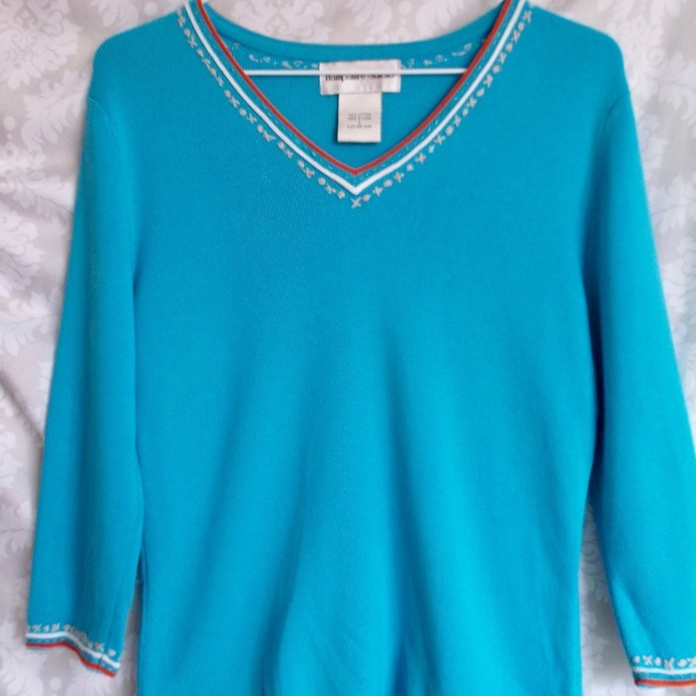 Hampshire Studio V Neck sweater embroidery detail